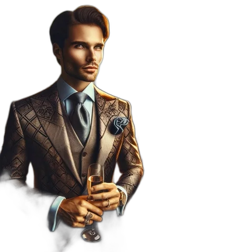 jacket, jewelry, staff, photorealistic transparent PNG cut-out