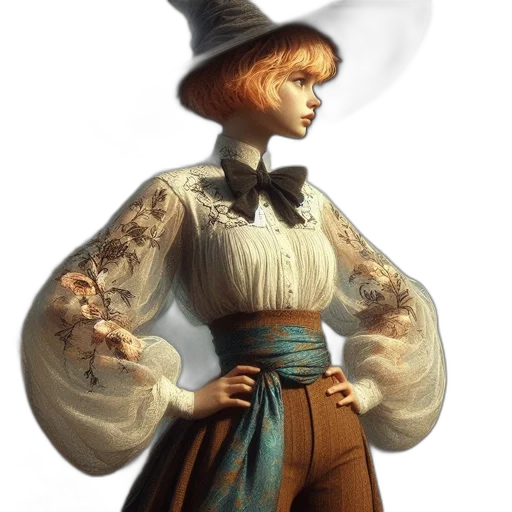dress, hat, staff, face transparent PNG cut-out