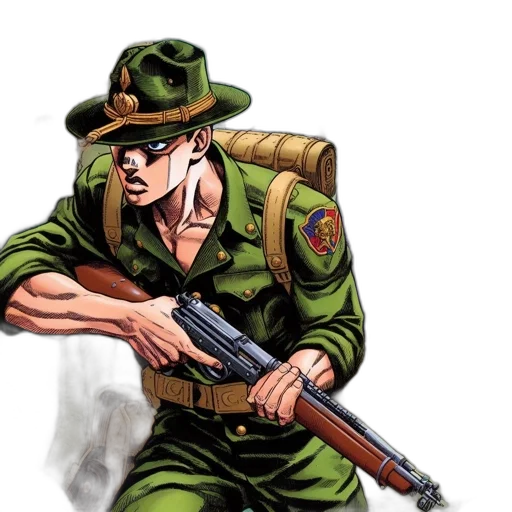 weapon, hat, staff, jacket transparent PNG cut-out