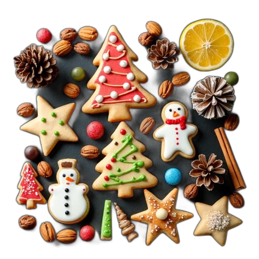 food, variety, christmas-themed, cookies transparent PNG cut-out