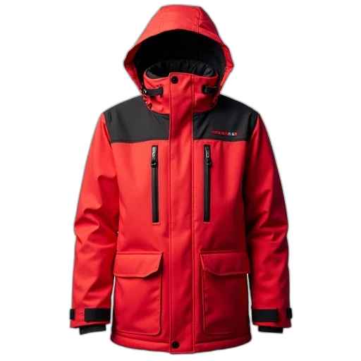 jacket, red, winter, black transparent PNG cut-out