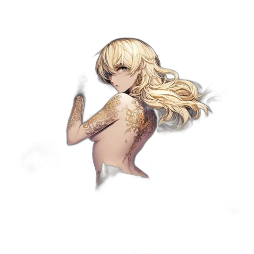 hair, dress, creature, staff transparent PNG cut-out