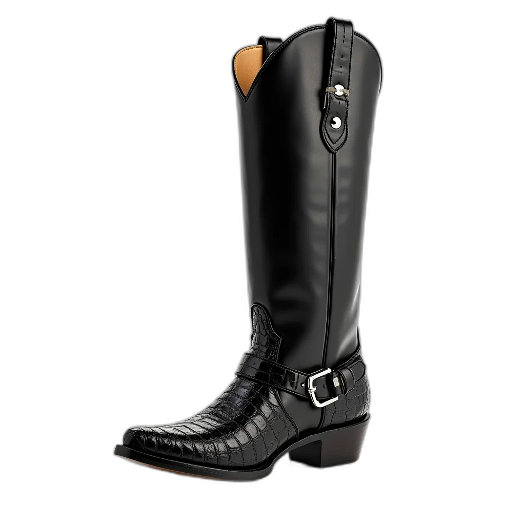 black, cowboy, boot, crocodile transparent PNG cut-out