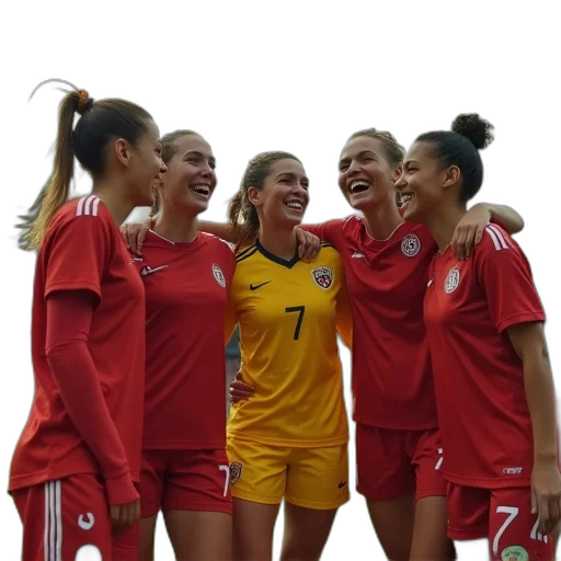 group, women, players, celebrating transparent PNG cut-out