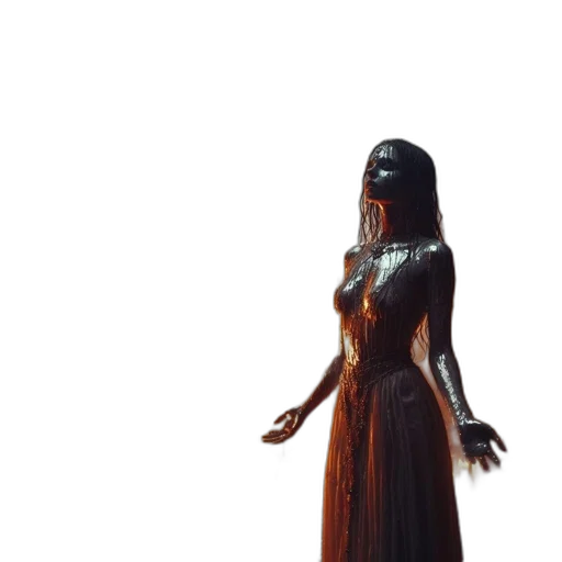 dress, creature, staff, hair transparent PNG cut-out