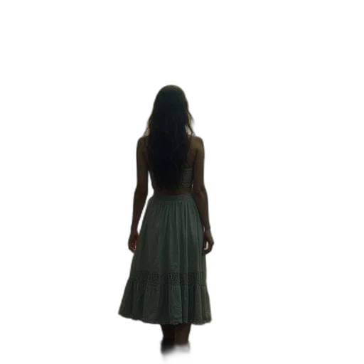 dress, staff, hair, creature transparent PNG cut-out