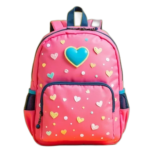 pink, yellow, backpack, heart-shaped transparent PNG cut-out
