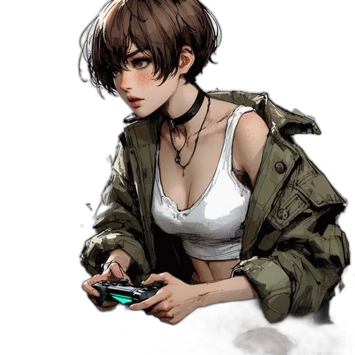 jacket, dress, weapon, face transparent PNG cut-out