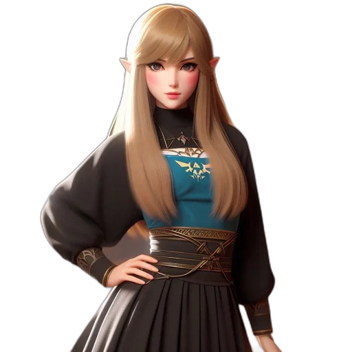 dress, staff, hair, concept art transparent PNG cut-out