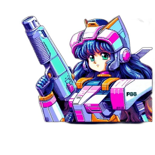 robot, weapon, jacket, vaporwave transparent PNG cut-out