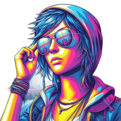 jacket, face, cyberpunk, comic book art transparent PNG cut-out