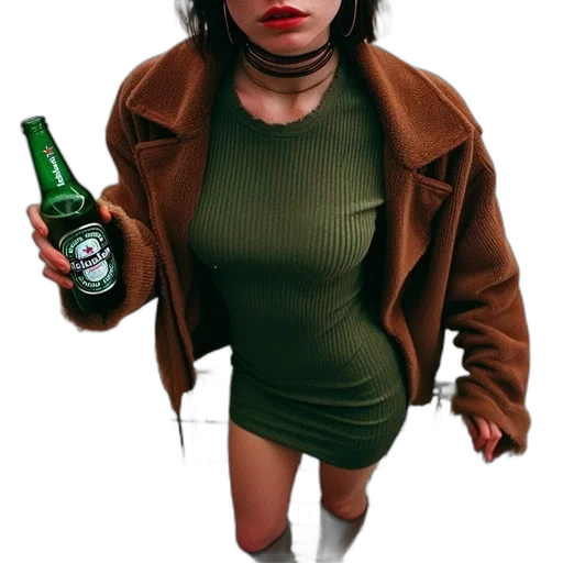jacket, bottle, dress, photorealistic transparent PNG cut-out