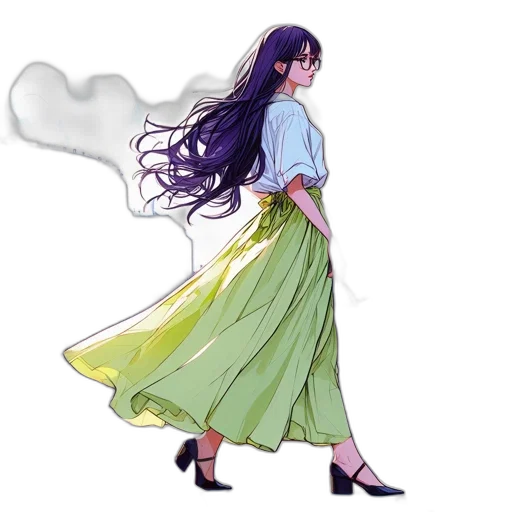 dress, staff, hair, concept art transparent PNG cut-out