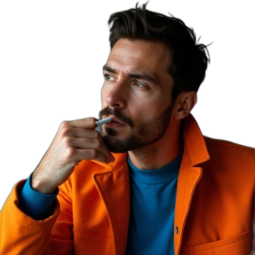 jacket, face, staff, photorealistic transparent PNG cut-out