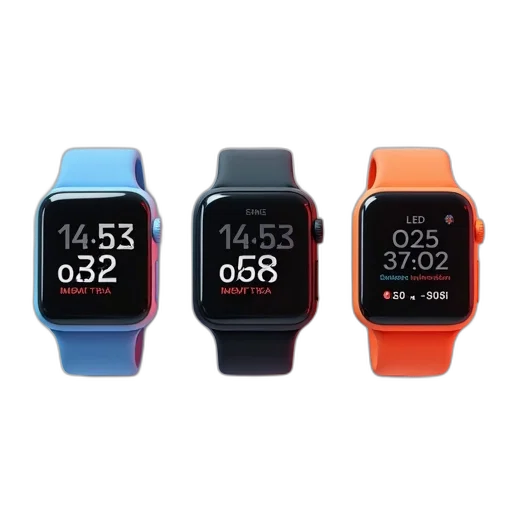 three, smartwatches, different, colored transparent PNG cut-out