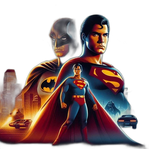 comic book art, concept art, batman, superman transparent PNG cut-out