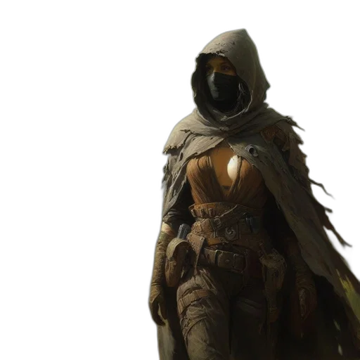 mask, jacket, sword, concept art transparent PNG cut-out