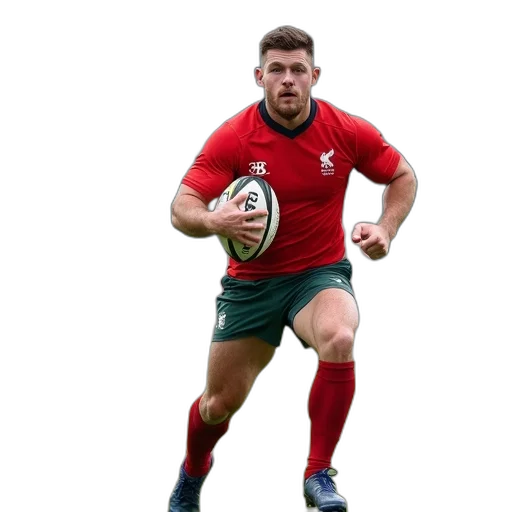 rugby, player, red, jersey transparent PNG cut-out