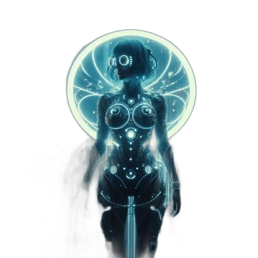 robot, dress, creature, staff transparent PNG cut-out
