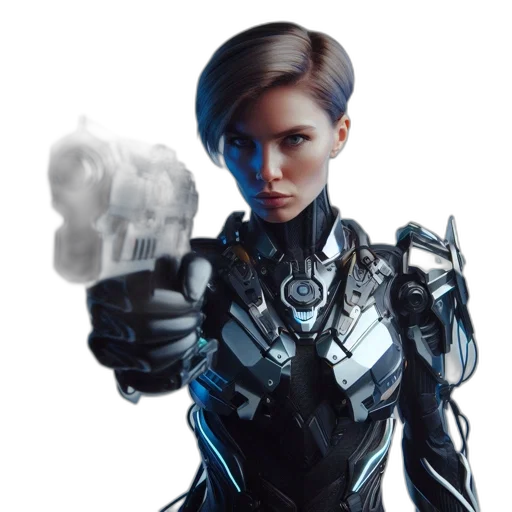robot, weapon, face, jacket transparent PNG cut-out