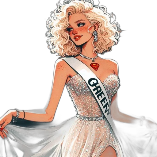 dress, crown, comic book art, cartoon transparent PNG cut-out