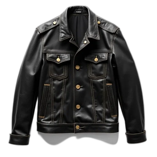 jacket, black, leather, button-up transparent PNG cut-out