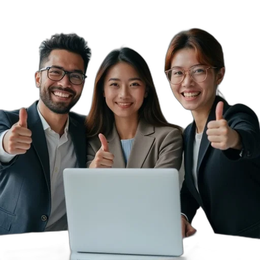 staff, three, asian, businesspeople transparent PNG cut-out