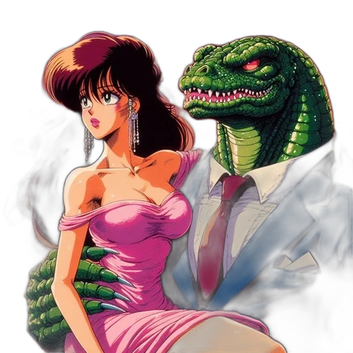 dress, dragon, vaporwave, concept art transparent PNG cut-out