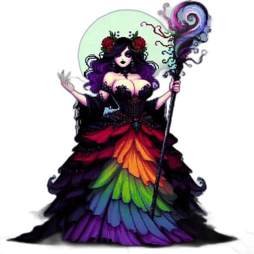 dress, staff, fantasy art, pixel art transparent PNG cut-out