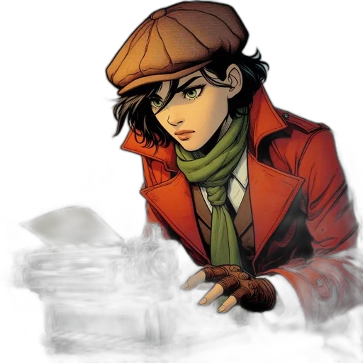 hat, jacket, face, comic book art transparent PNG cut-out