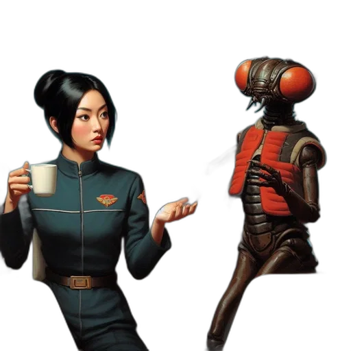 robot, staff, jacket, concept art transparent PNG cut-out