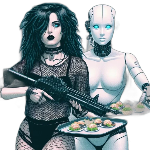 robot, food, cyberpunk, comic book art transparent PNG cut-out