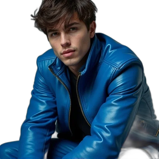jacket, hair, photorealistic, blue transparent PNG cut-out