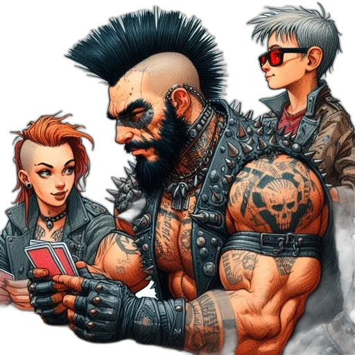 jacket, weapon, cyberpunk, comic book art transparent PNG cut-out