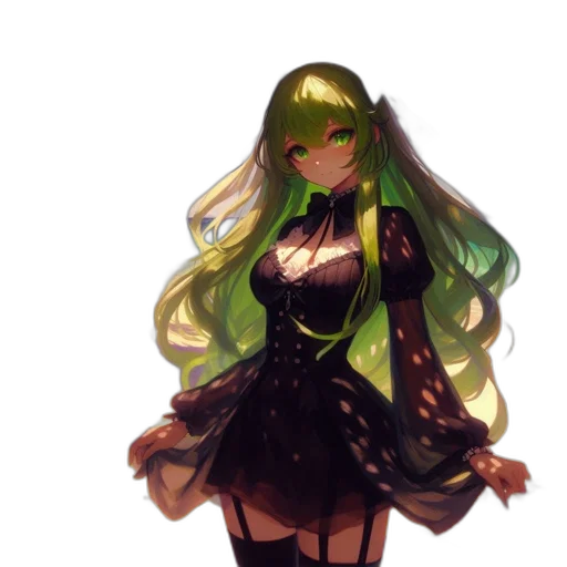 dress, staff, hair, creature transparent PNG cut-out