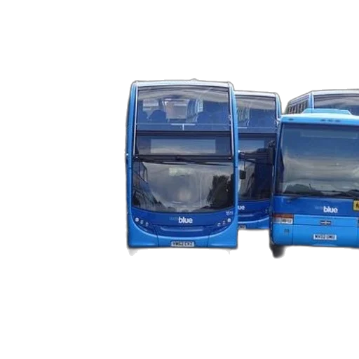 3d render, blue, buses, parked transparent PNG cut-out