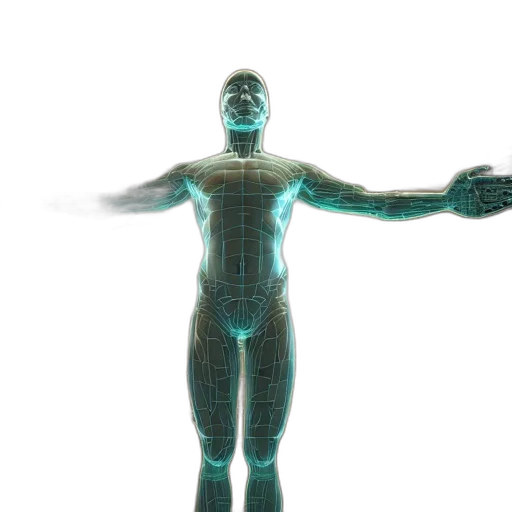 robot, 3d render, concept art, illuminated transparent PNG cut-out