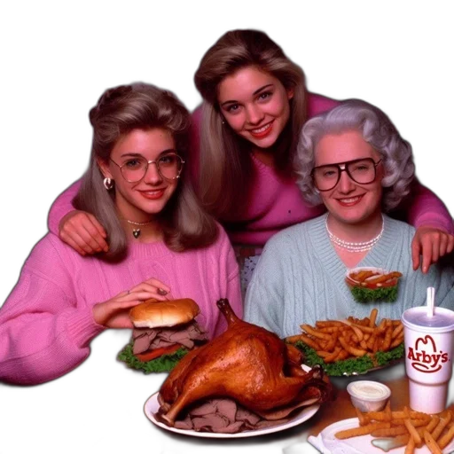 food, vaporwave, three, women transparent PNG cut-out