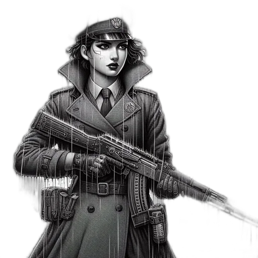 weapon, jacket, staff, hat transparent PNG cut-out