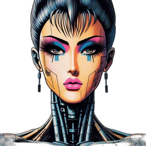 robot, face, comic book art, cyberpunk transparent PNG cut-out