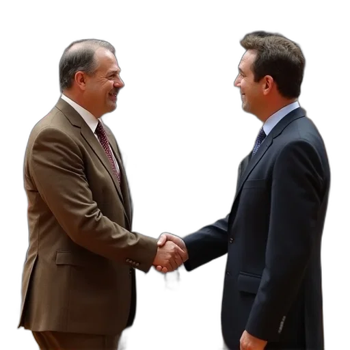 two, men, suits, shaking transparent PNG cut-out