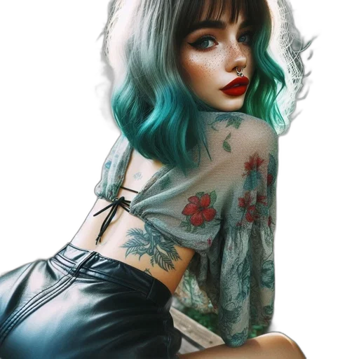 dress, hair, face, jacket transparent PNG cut-out