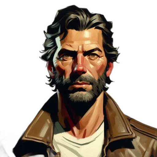 jacket, face, staff, weapon transparent PNG cut-out