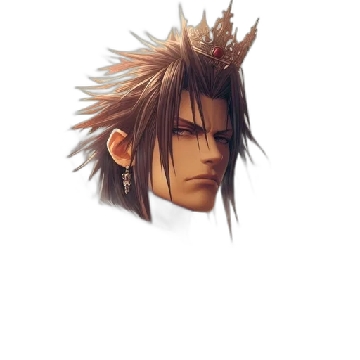 face, hair, crown, staff transparent PNG cut-out
