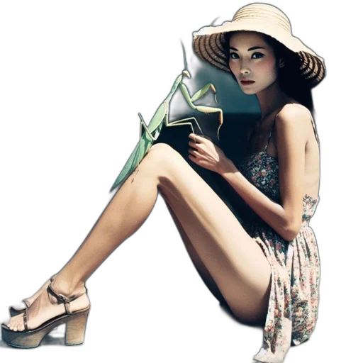 dress, hat, jewelry, fantasy art transparent PNG cut-out