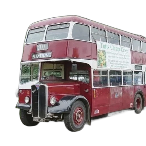 photorealistic, vintage, red, double-decker transparent PNG cut-out