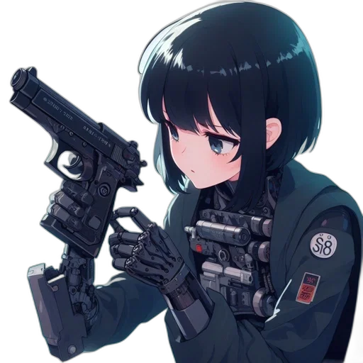 weapon, jacket, staff, robot transparent PNG cut-out