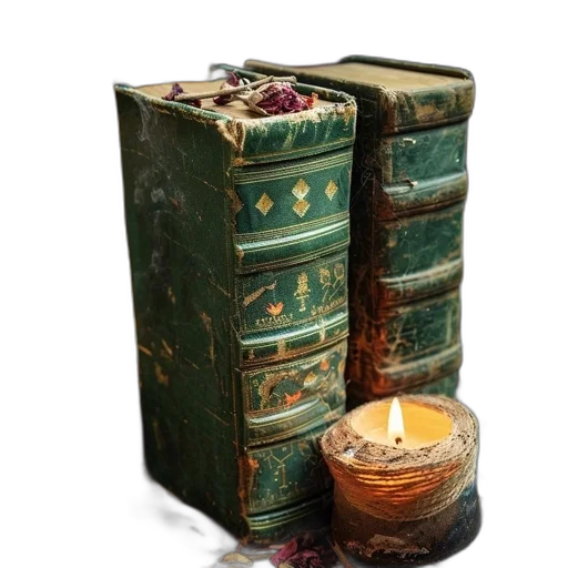 furniture, vintage, books, candles transparent PNG cut-out