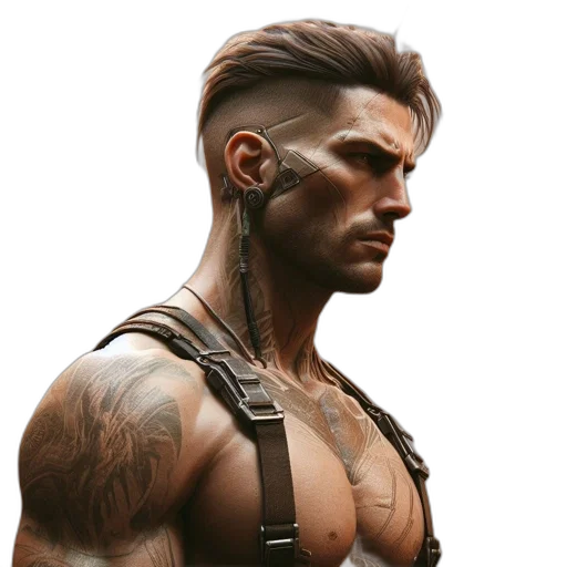 face, concept art, cyberpunk, photorealistic transparent PNG cut-out