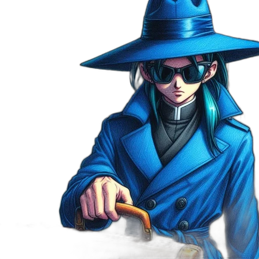 staff, hat, jacket, weapon transparent PNG cut-out